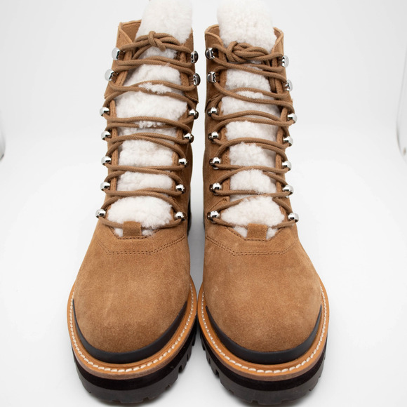 Marc Fisher LTD IZZIE Dark Brown Suede Genuine Shearling Lugsole Boots SIZE 9.5 - Picture 2 of 7